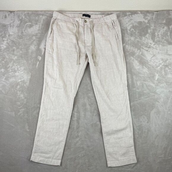 John Varvatos Pants Men 36x31 Beige Geo Robbie Tailored Slim Fit Linen Blend